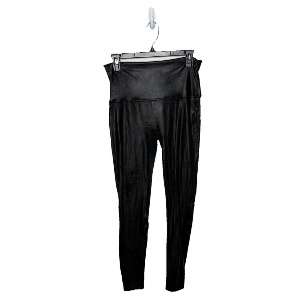 Spanx Black Faux Leather Vegan Leggings Women's Size XL Black 28" Inseam